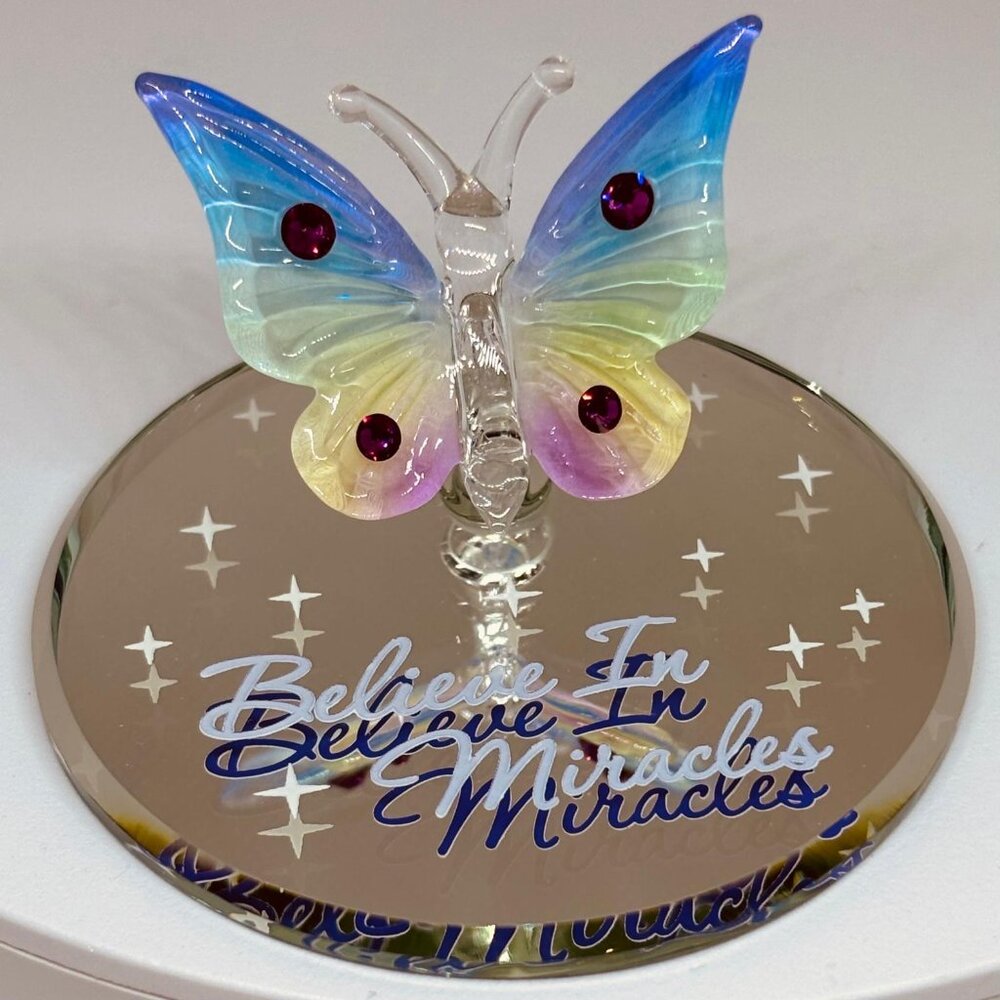 Believe in Miracles Butterfly Glass Figurine Rainbow Inspiration Gift